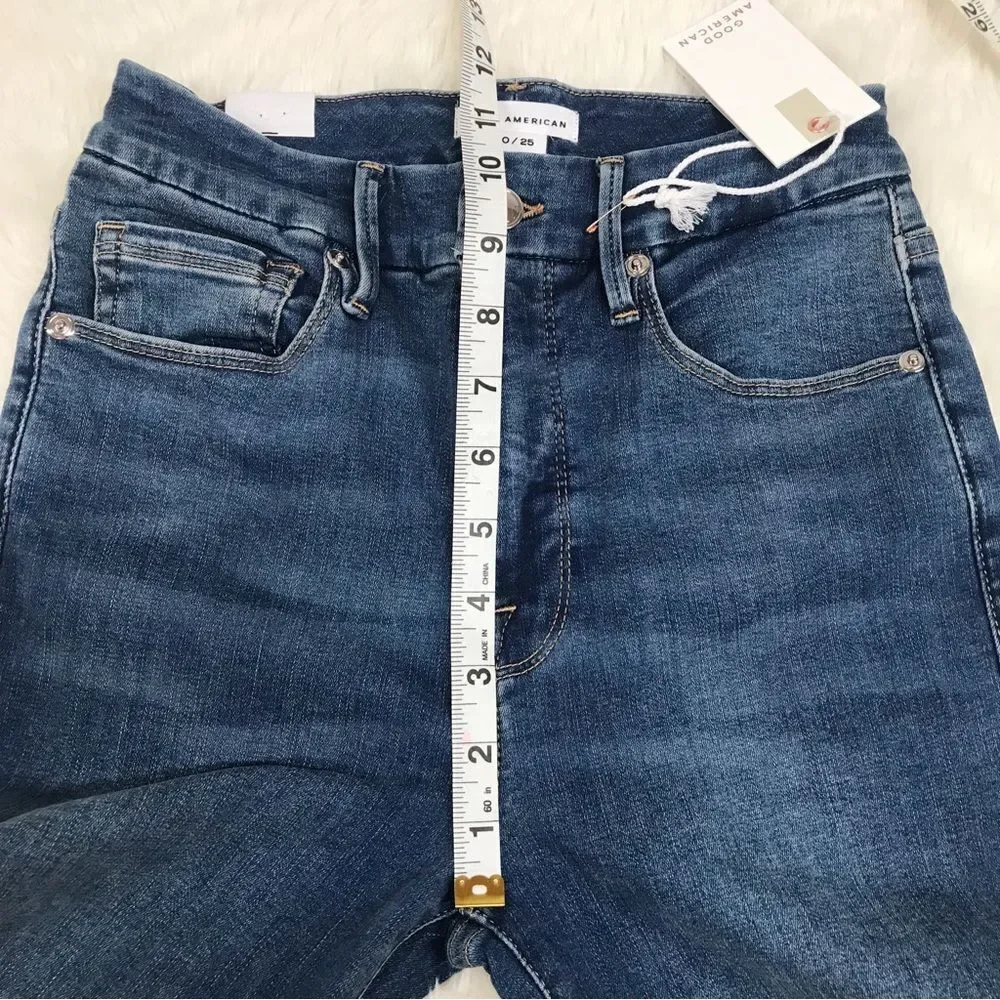 GOOD AMERICAN Good Waist Crop Skinny Jean High Rise‎ Raw Hem Size 0 25 New